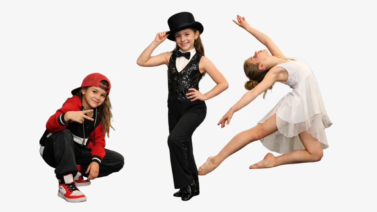 Kids dance with three children representing different dance styles at the Dance School Madrid